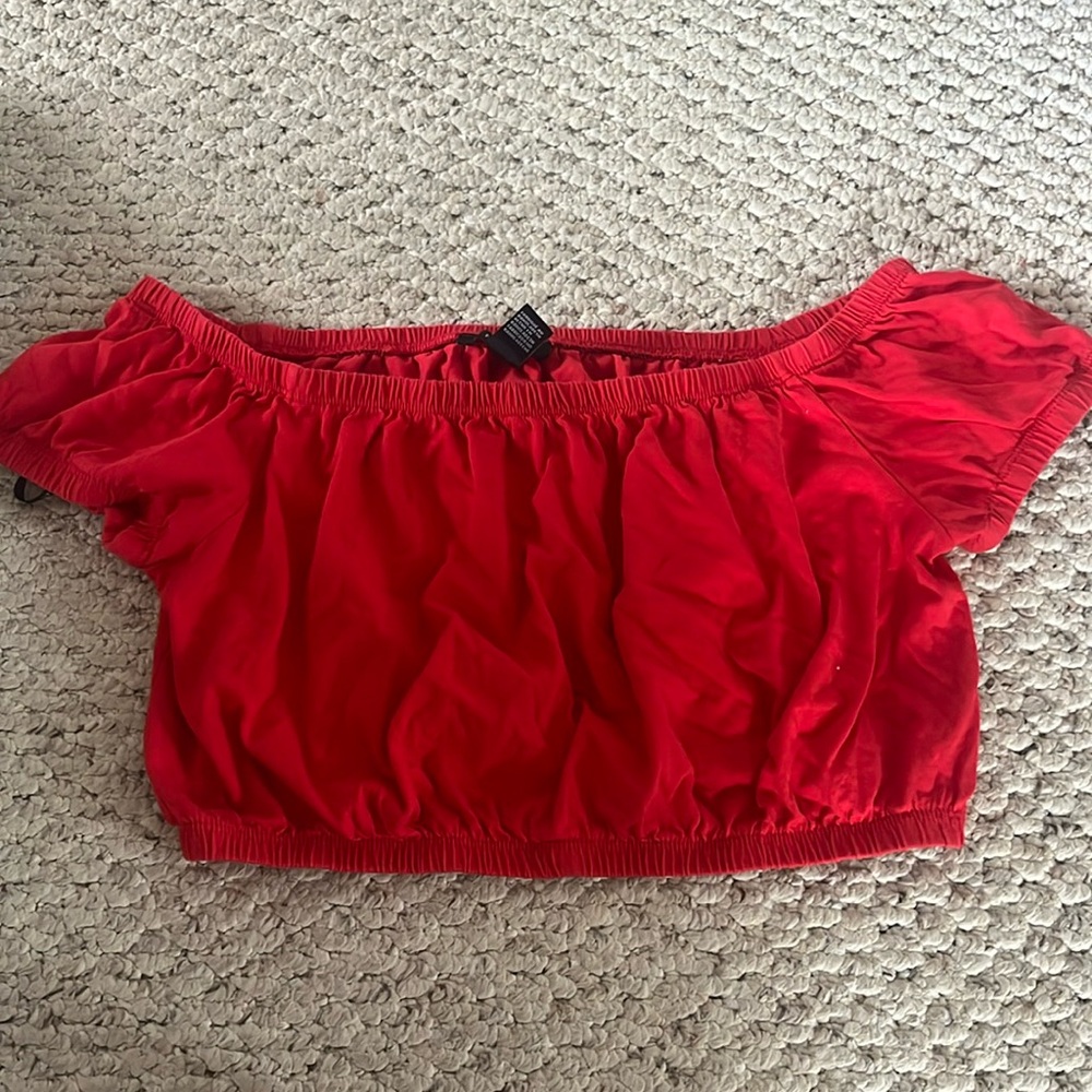 Red off the shoulder crop top